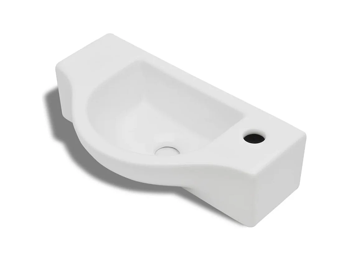 Lavandino da bagno in ceramica bianca con foro per rubinetto