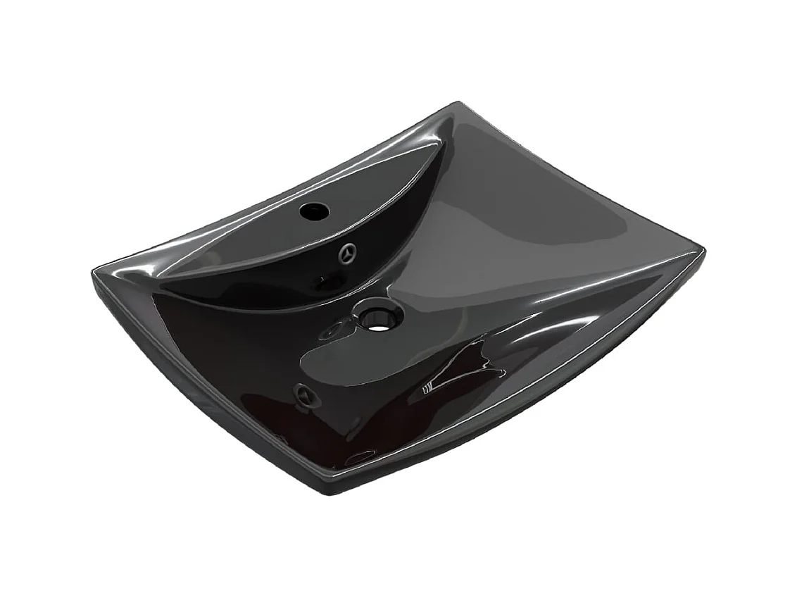 Lavandino rettangolare di lusso in ceramica nera con troppopieno e foro