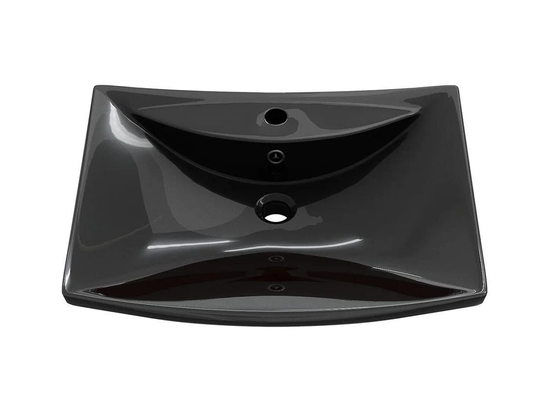 Lavabo rectangular de cerámica negra de lujo con rebosadero y orificio