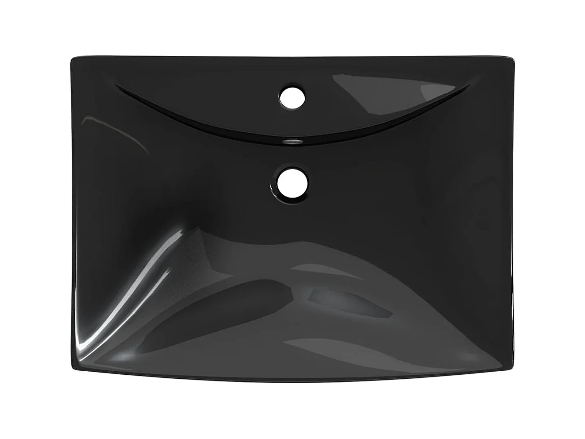 Lavabo rectangular de cerámica negra de lujo con rebosadero y orificio