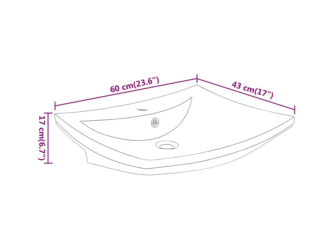 Lavabo rectangular de cerámica negra de lujo con rebosadero y orificio