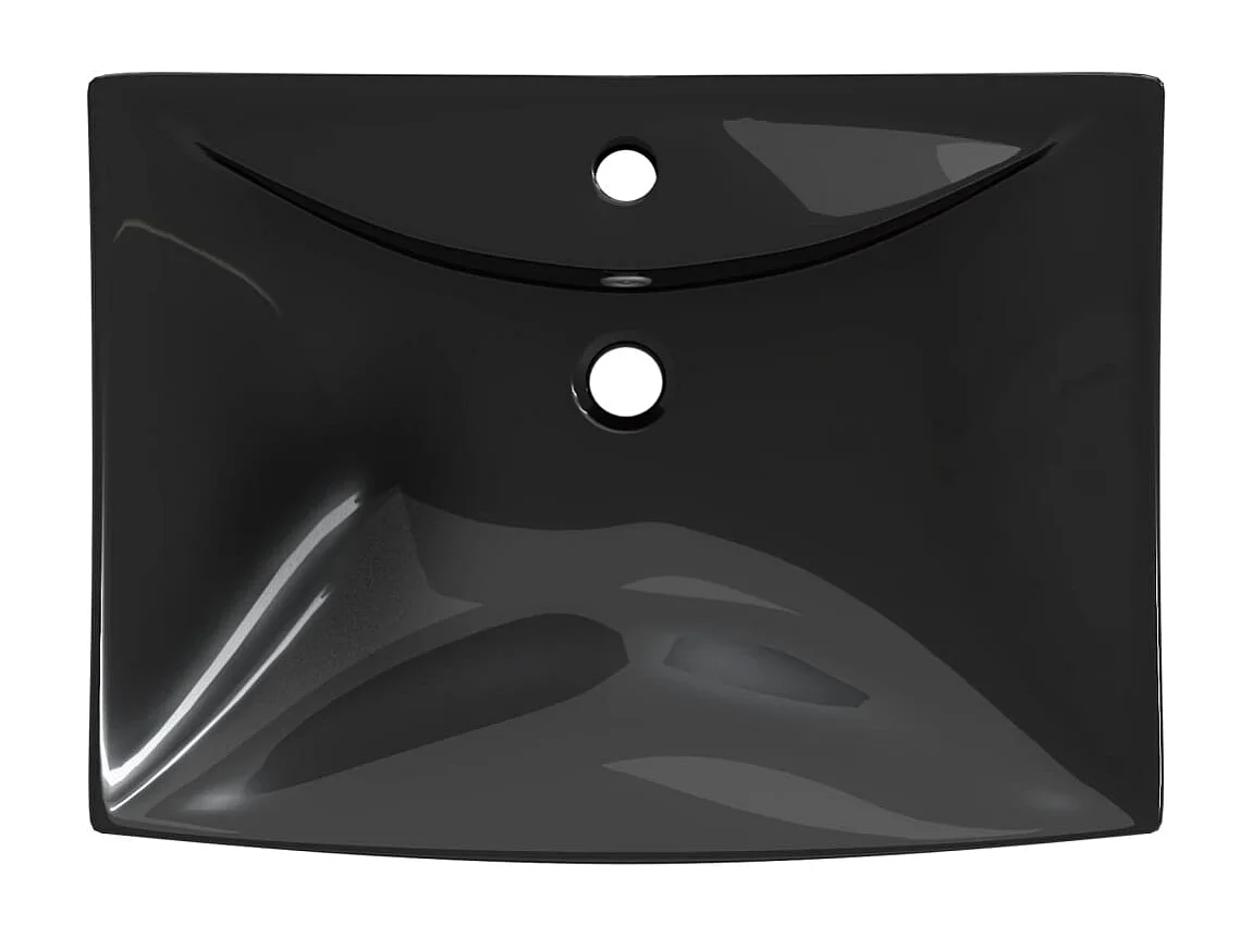 Lavabo rectangular de cerámica negra de lujo con rebosadero y orificio