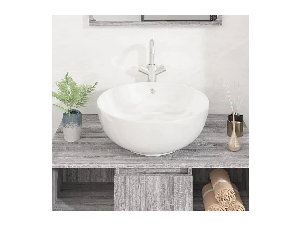 Lavabo bianco 44x17 cm tondo in ceramica
