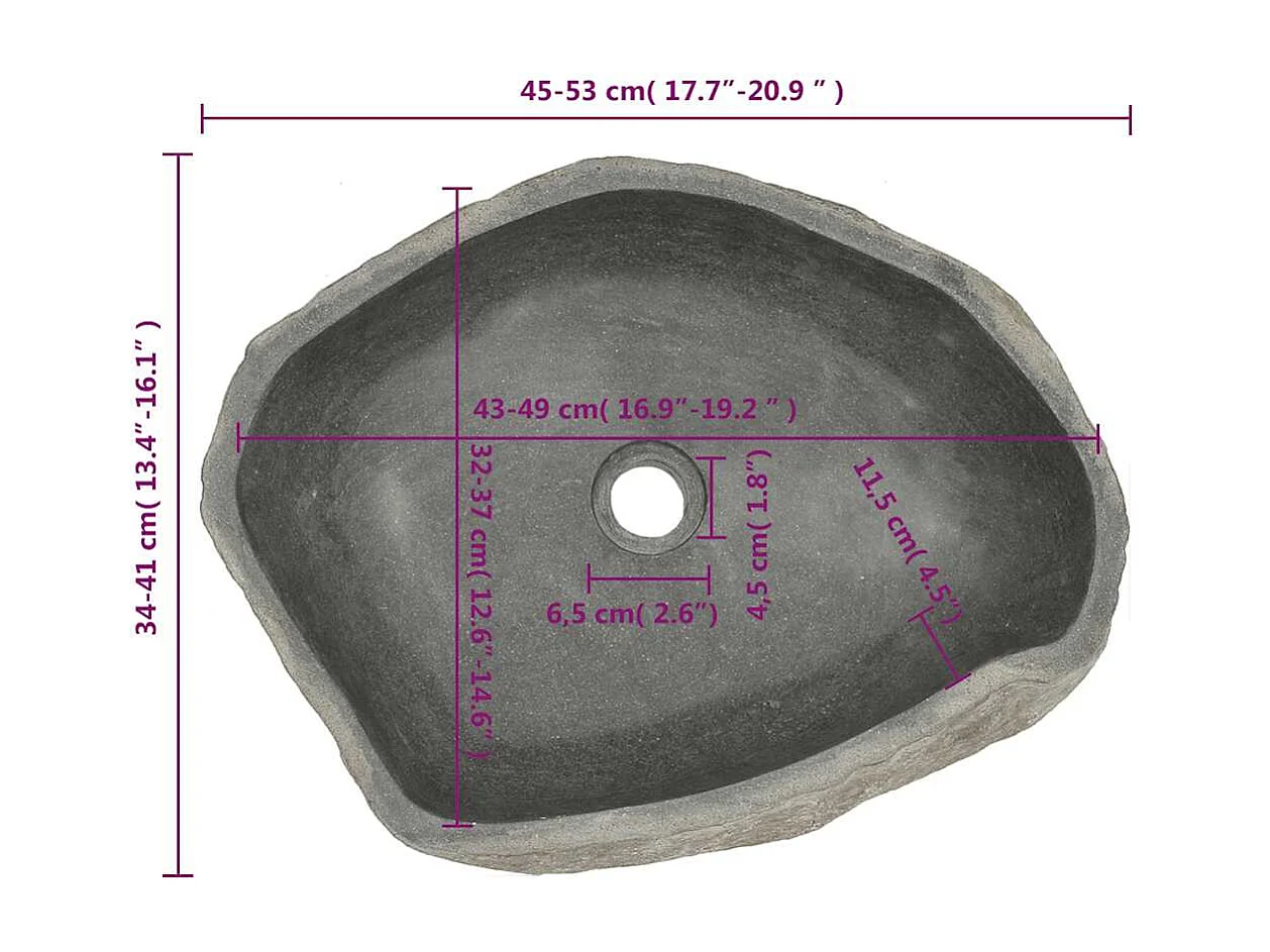 Lavabo ovalado de piedra de río (45-53) x (34-41) cm
