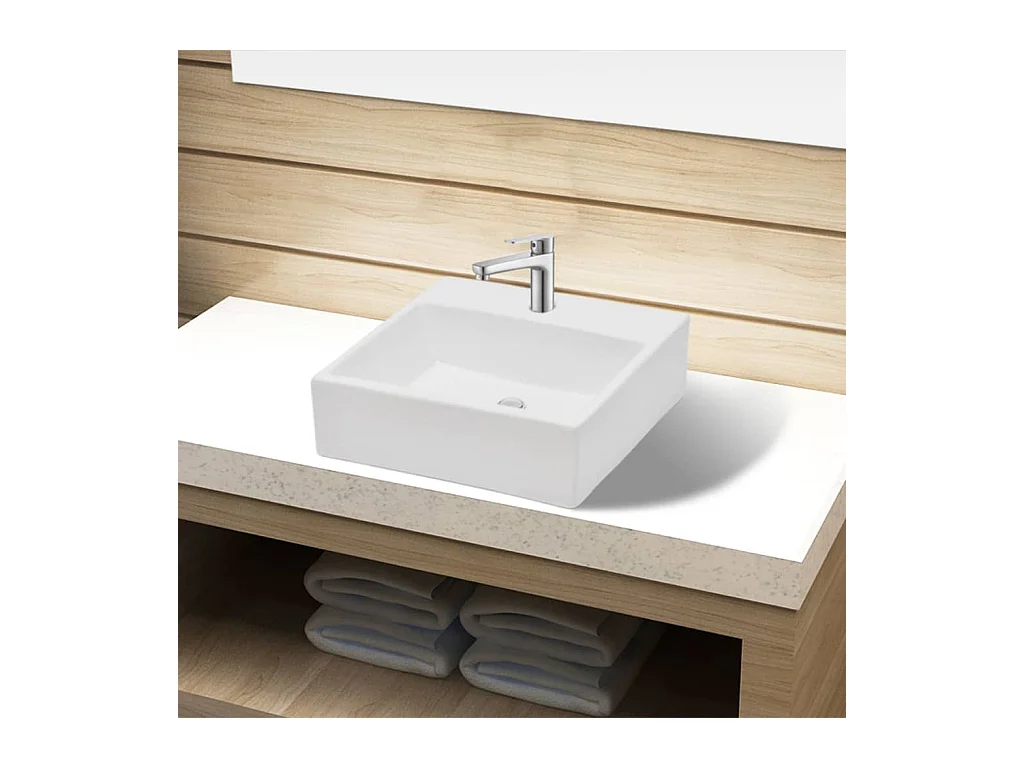Lavandino quadrato con foro per rubinetto Ceramica bianca