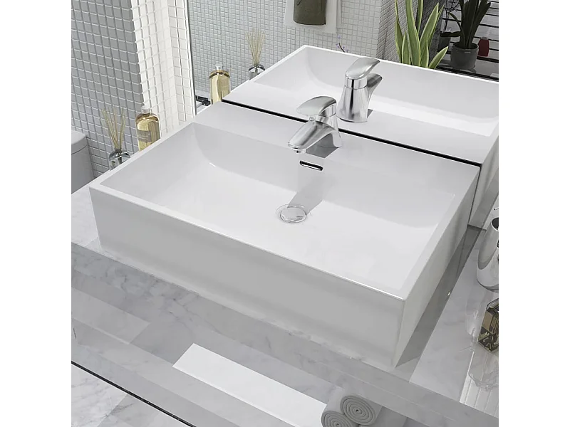 Lavabo de cerámica con orificio para grifo Blanco 60,5x42,5x14,5cm