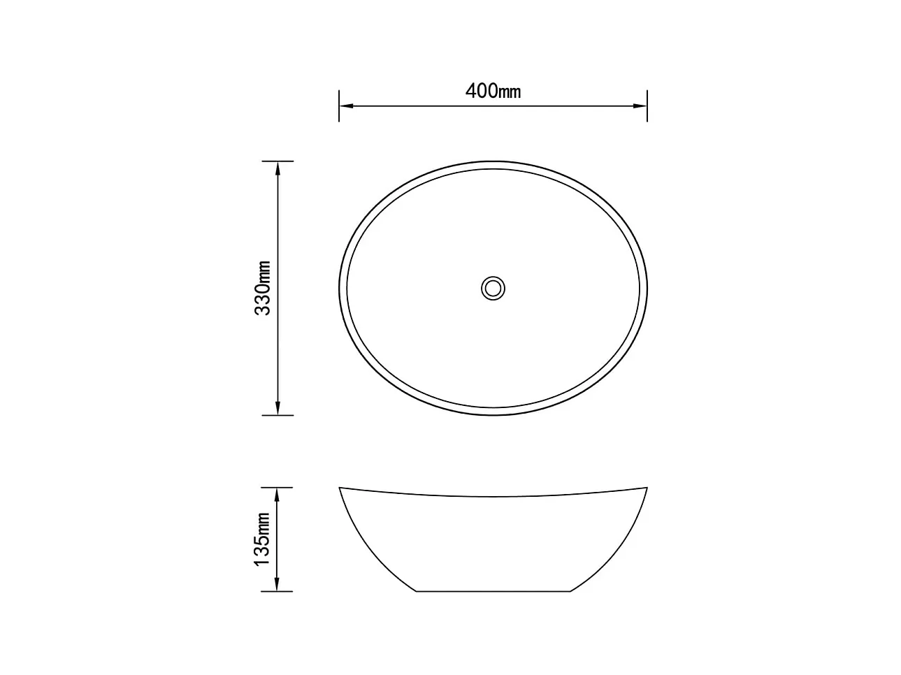 Lavabo ovalado de lujo Gris oscuro mate 40x33 cm Cerámica