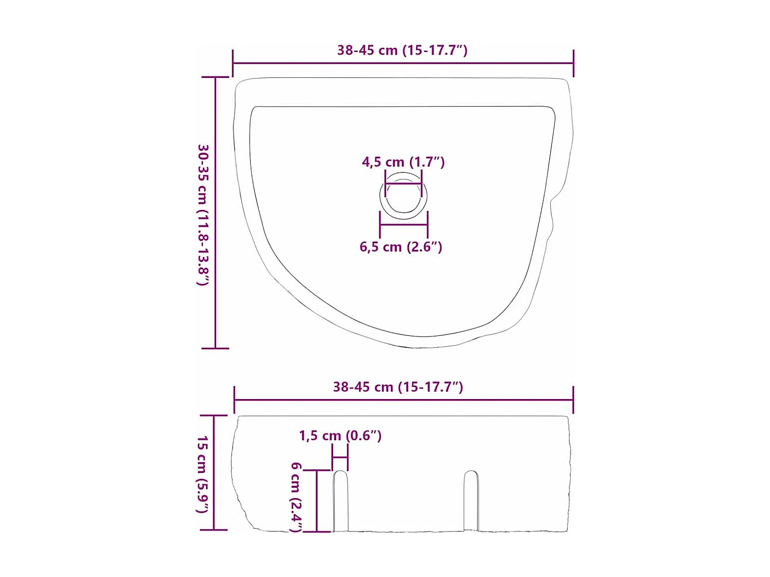 Lavabo sospeso grigio (38-45) x (30-35) x 15 cm