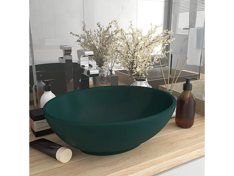 Lavabo ovale de luxe Vert foncé mat 40x33 cm Céramique