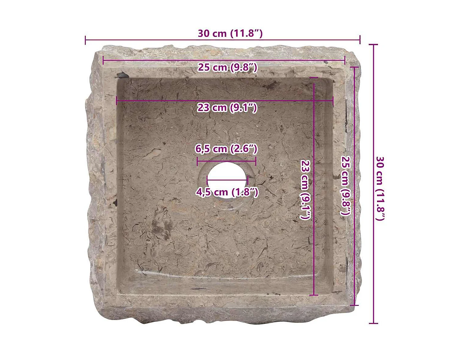 Lavabo Gris 30x30x13 cm Marbre