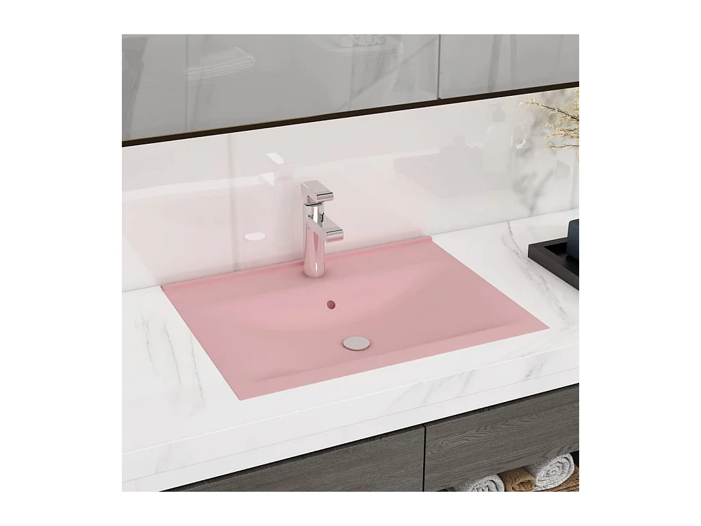 Lavabo con orificio para grifería Rosa mate 60x46 cm Cerámica