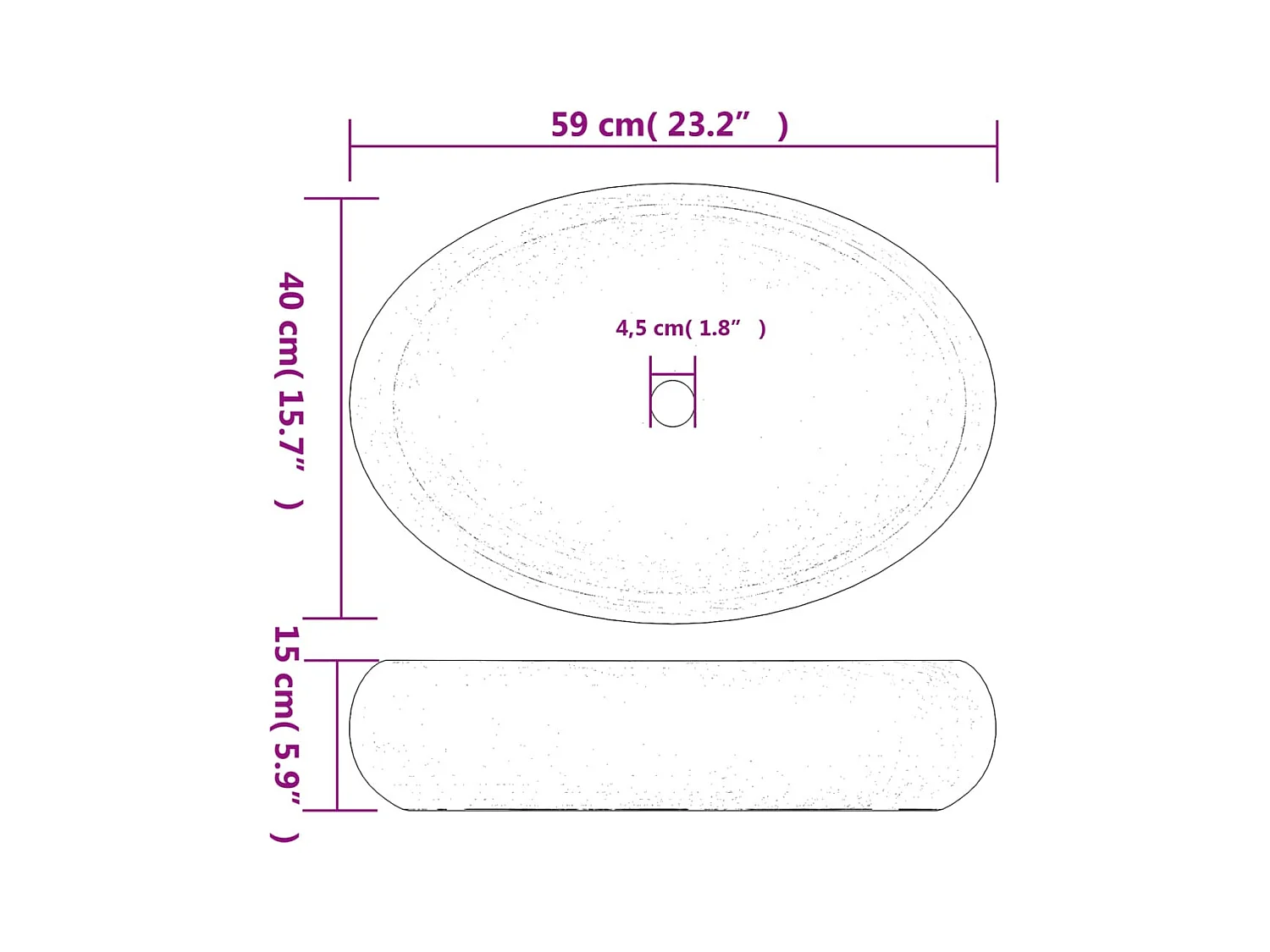 Lavabo sobre encimera ovalado arena 59x40x15 cm cerámica