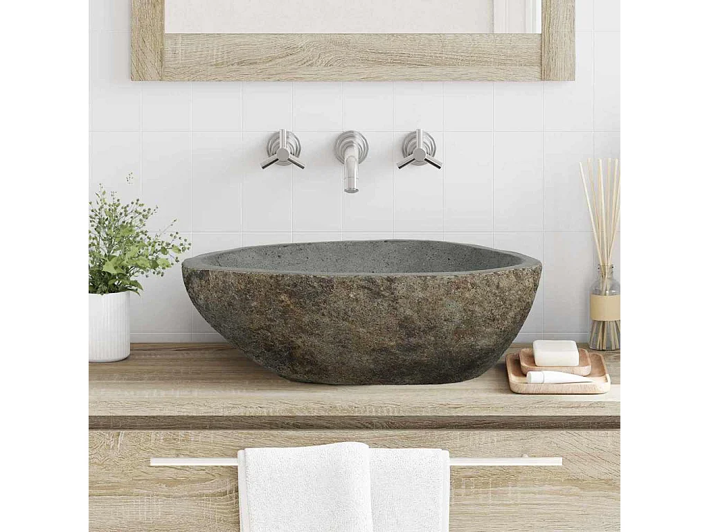 Lavabo gris claro (46-52) x (35-40) x 15 cm Piedra de río