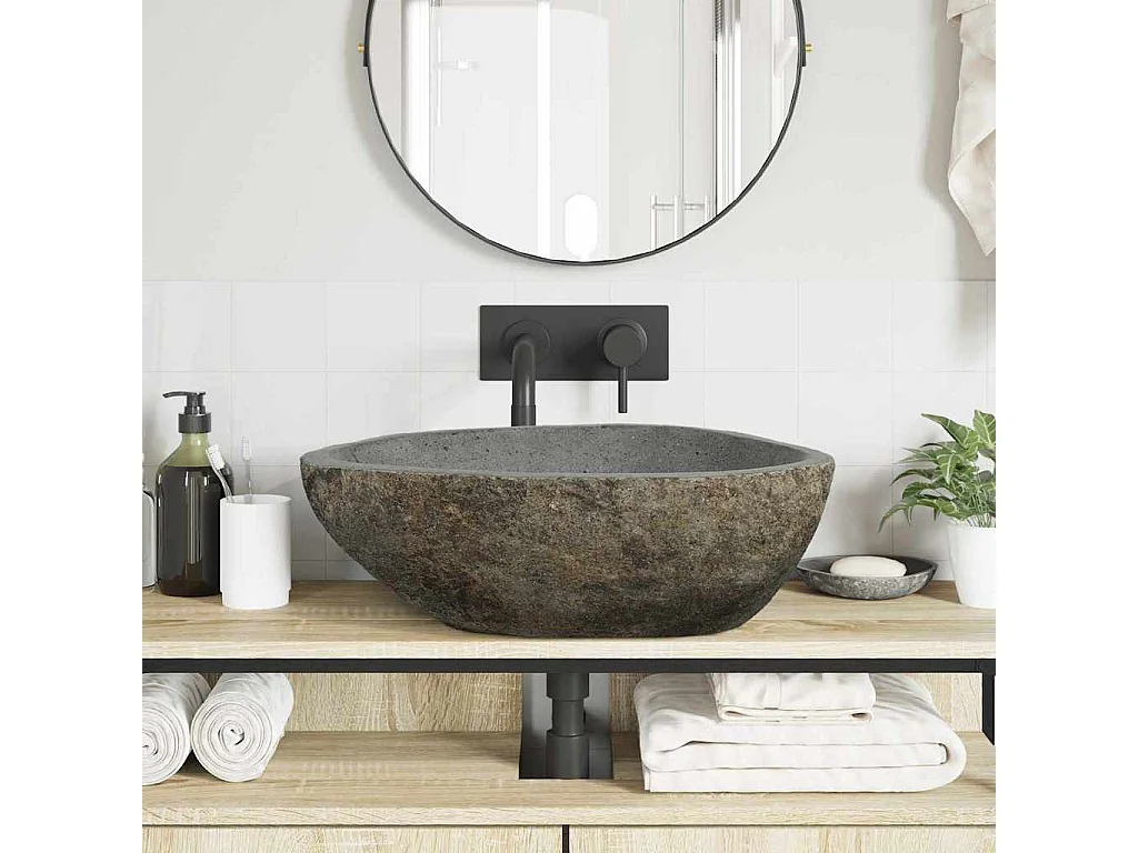 Lavabo gris claro (46-52) x (35-40) x 15 cm Piedra de río