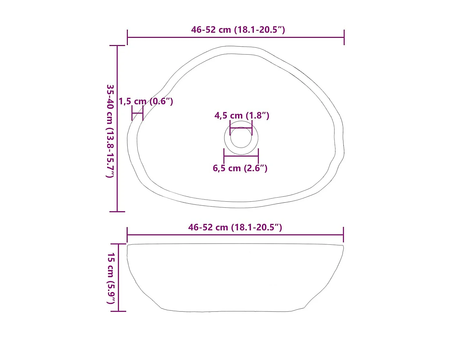 Lavabo gris claro (46-52) x (35-40) x 15 cm Piedra de río
