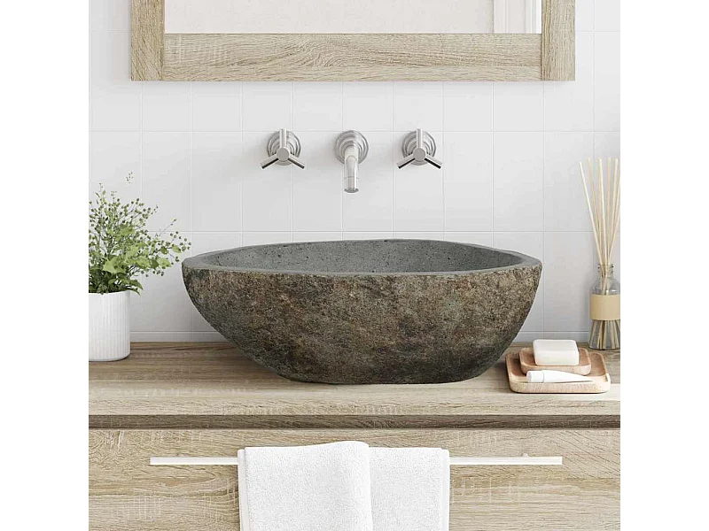 Lavabo gris claro (46-52) x (35-40) x 15 cm Piedra de río