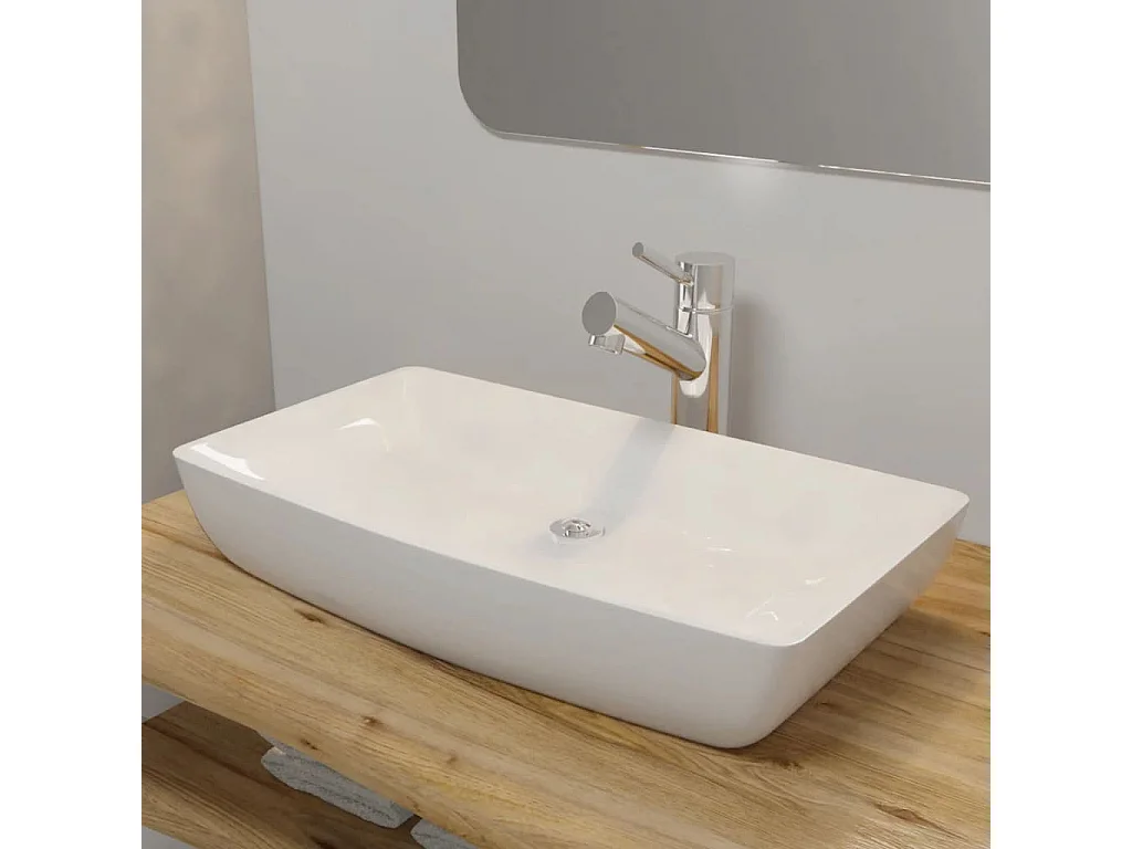 Lavabo rettangolare in ceramica bianco 71 x 39 cm