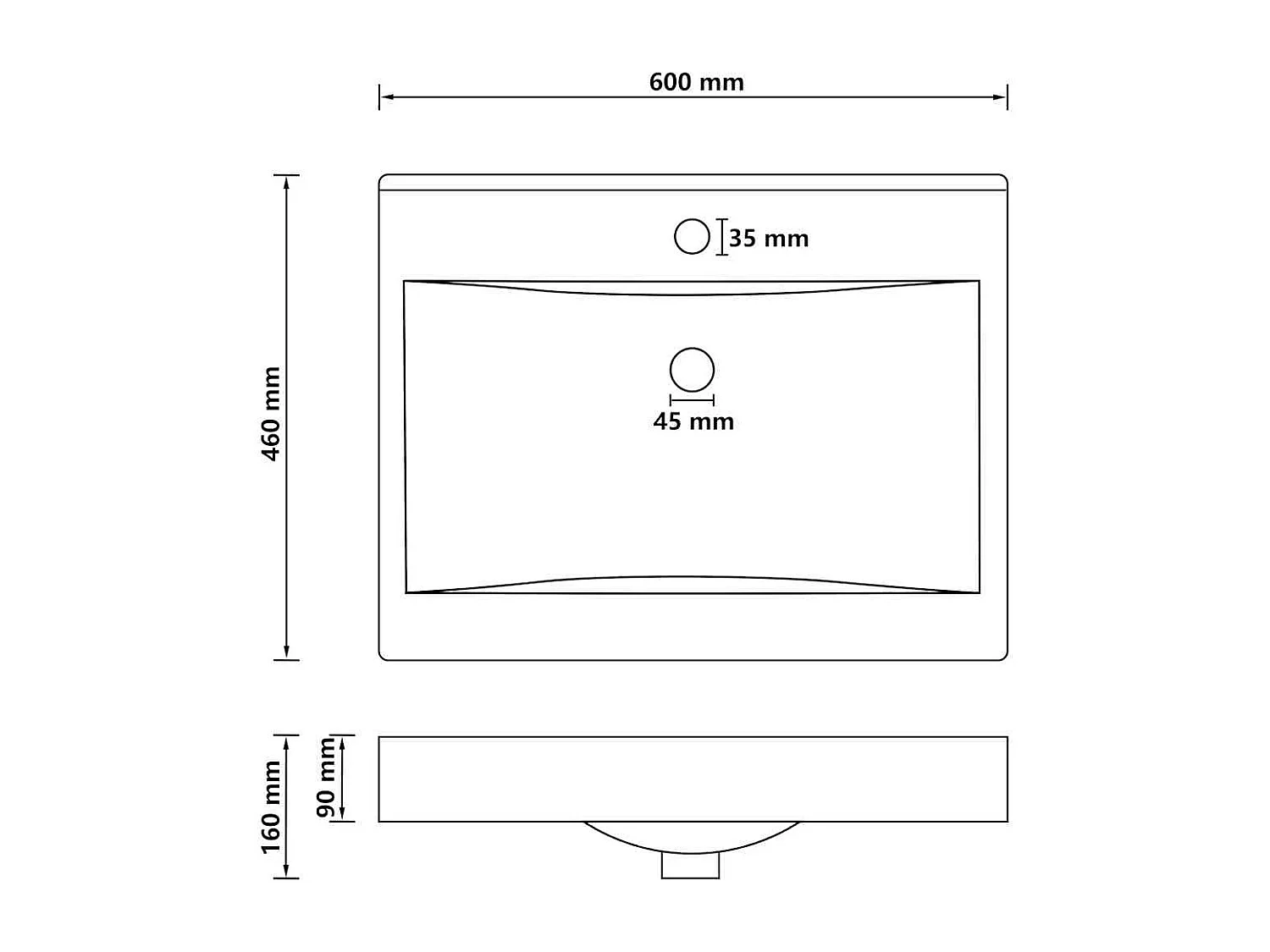 Lavabo con orificio para grifería Negro mate 60x46 cm Cerámica
