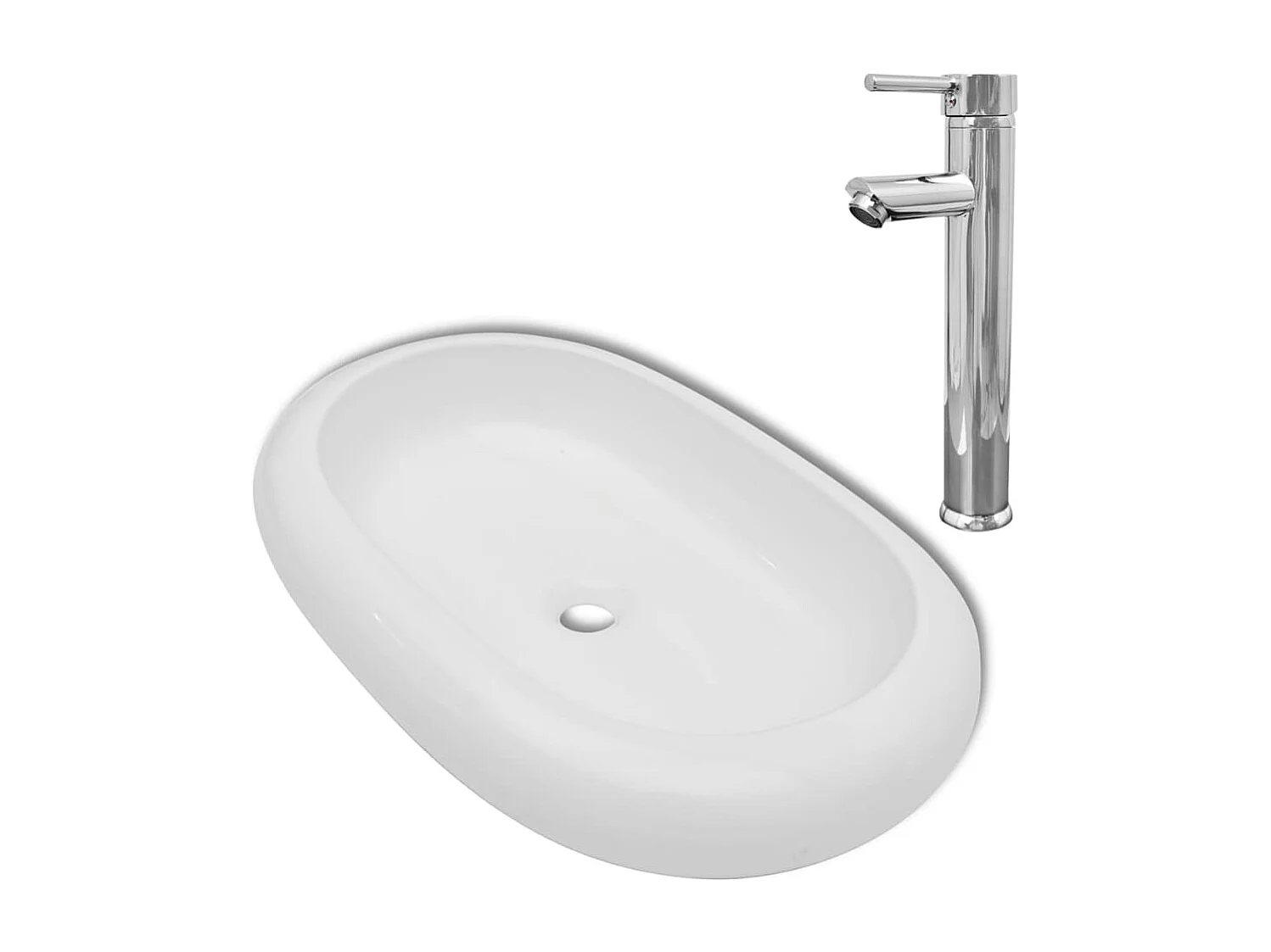 Lavandino da bagno con miscelatore Ceramica Ovale Bianco