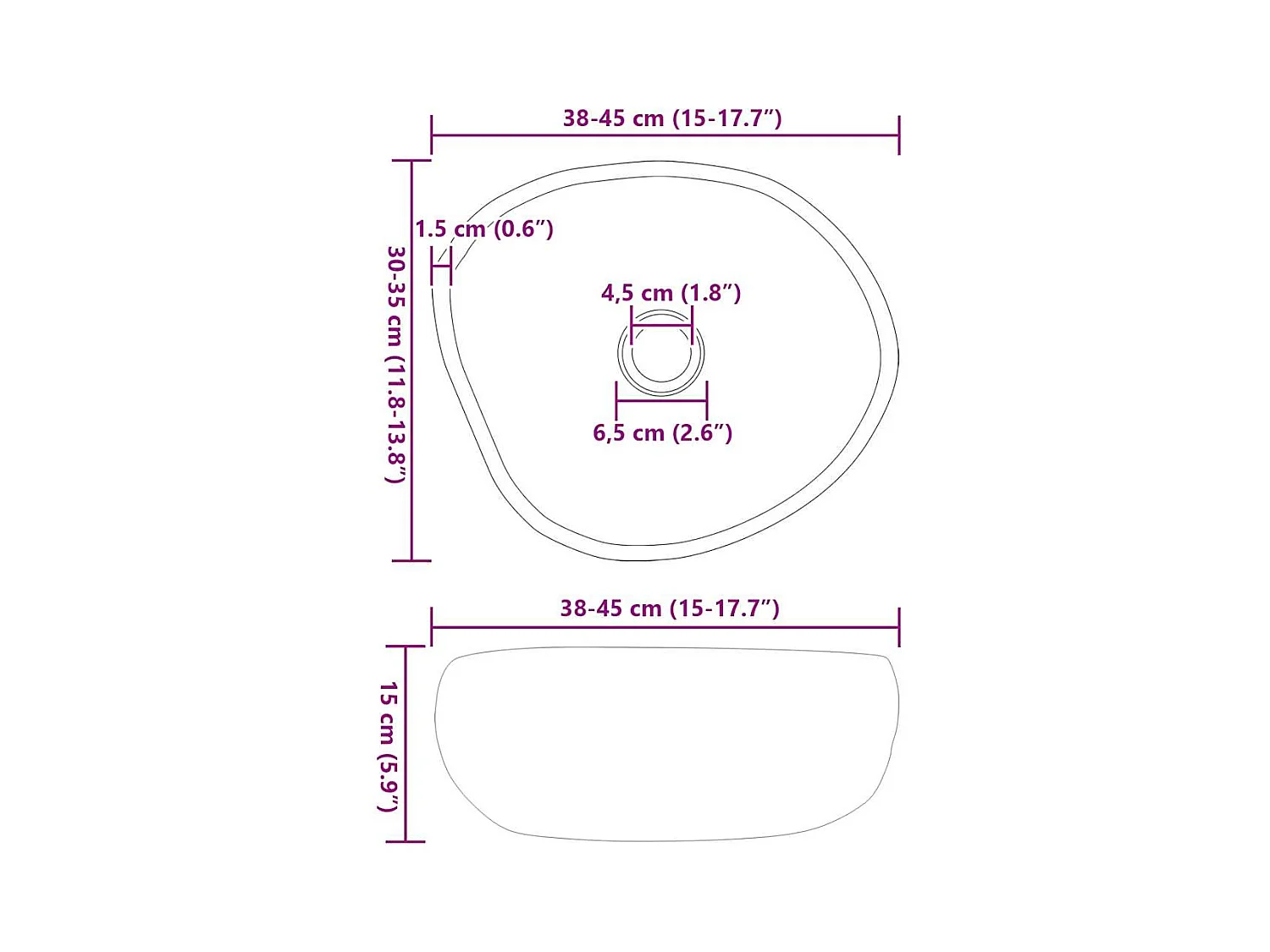 Lichtgrijze kom (38-45) x (30-35) x 15 cm riviersteen