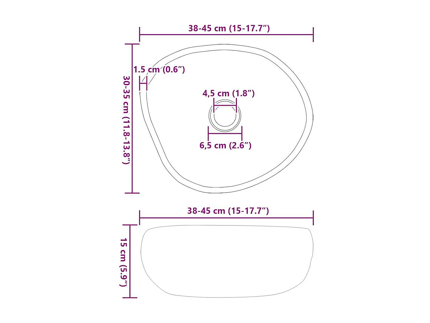 Lavabo grigio chiaro (38-45) x (30-35) x 15 cm in pietra di fiume