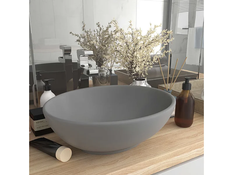 Lavabo ovalado de lujo Gris claro mate 40x33 cm Cerámica