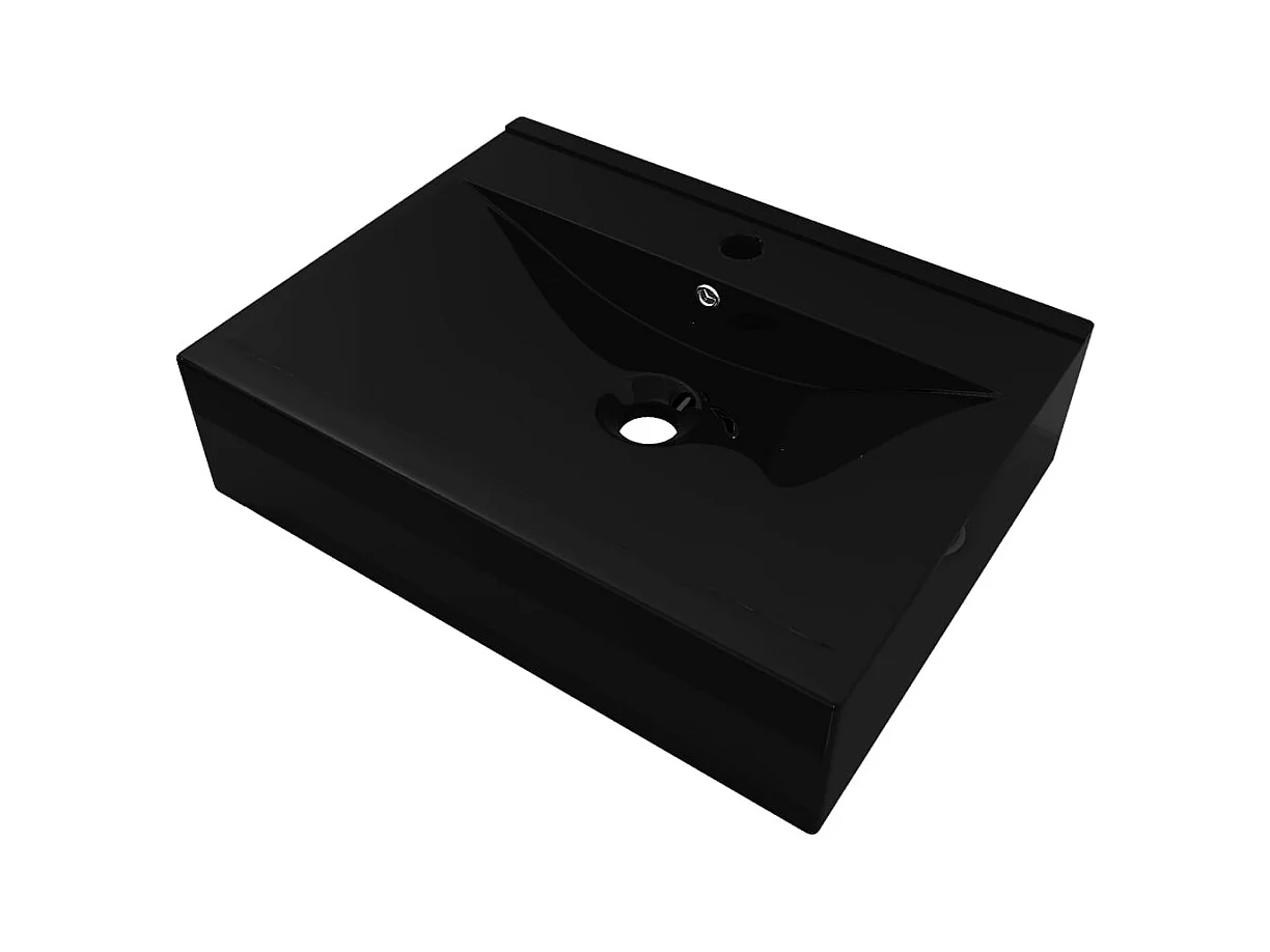 Lavabo da appoggio in ceramica nera con fori per rubinetto 60x46cm