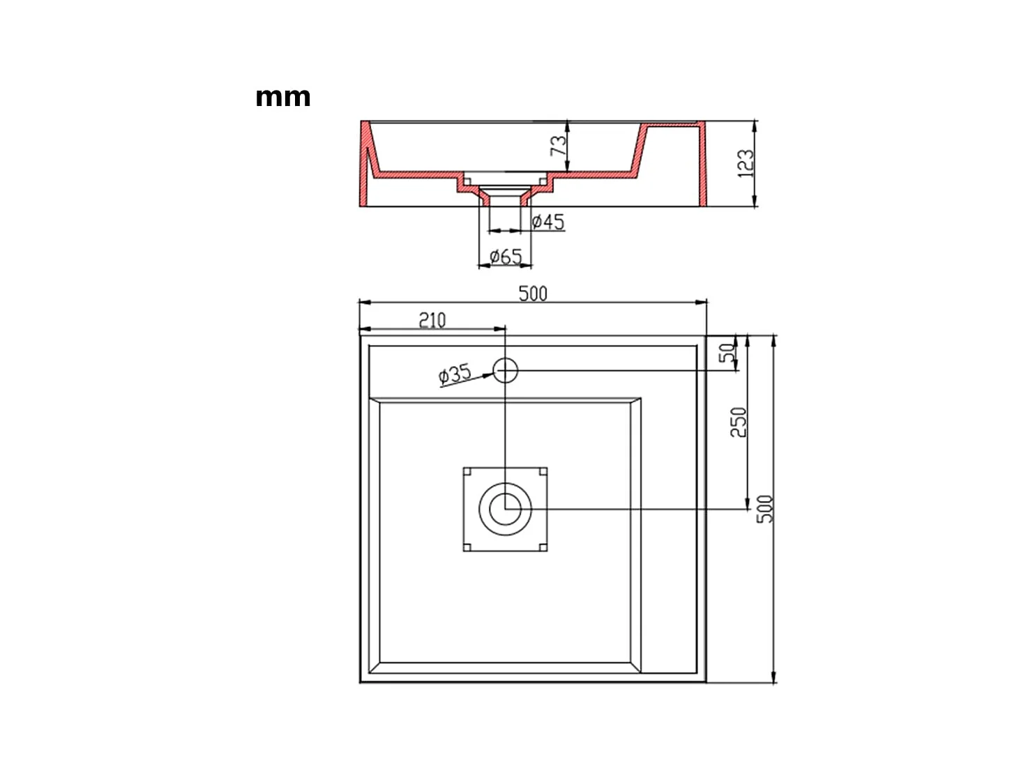 Wastafel 50x50x12,3 cm Mineraal gegoten/marmer Wit