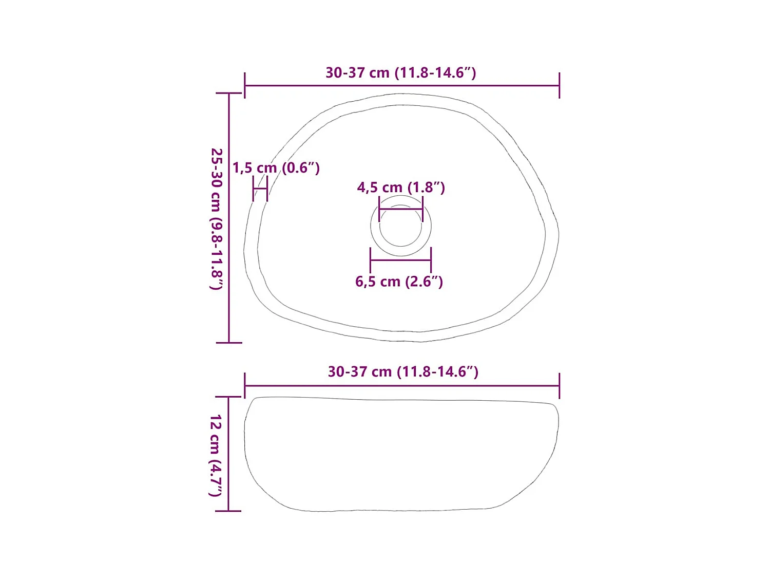 Lichtgrijze kom (30-37) x (25-30) x 12 cm riviersteen