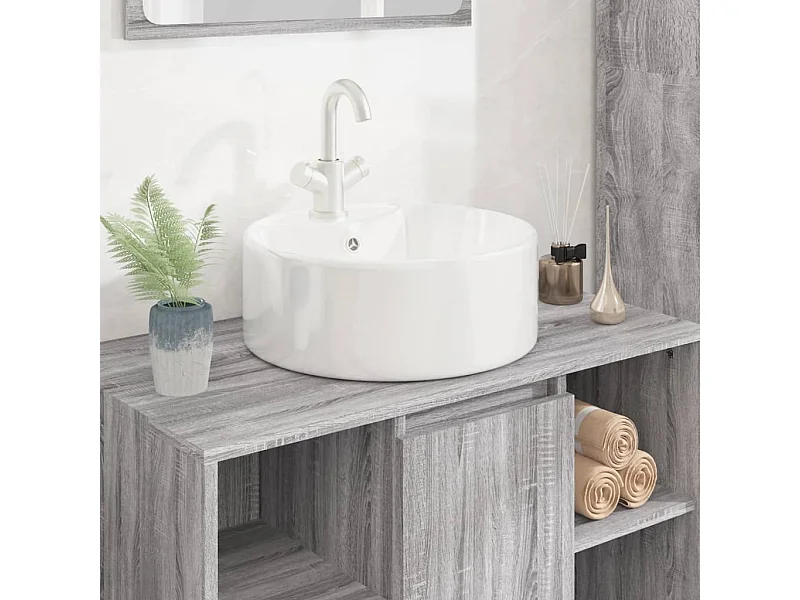 Lavabo blanco 40x14,5 cm redondo de cerámica