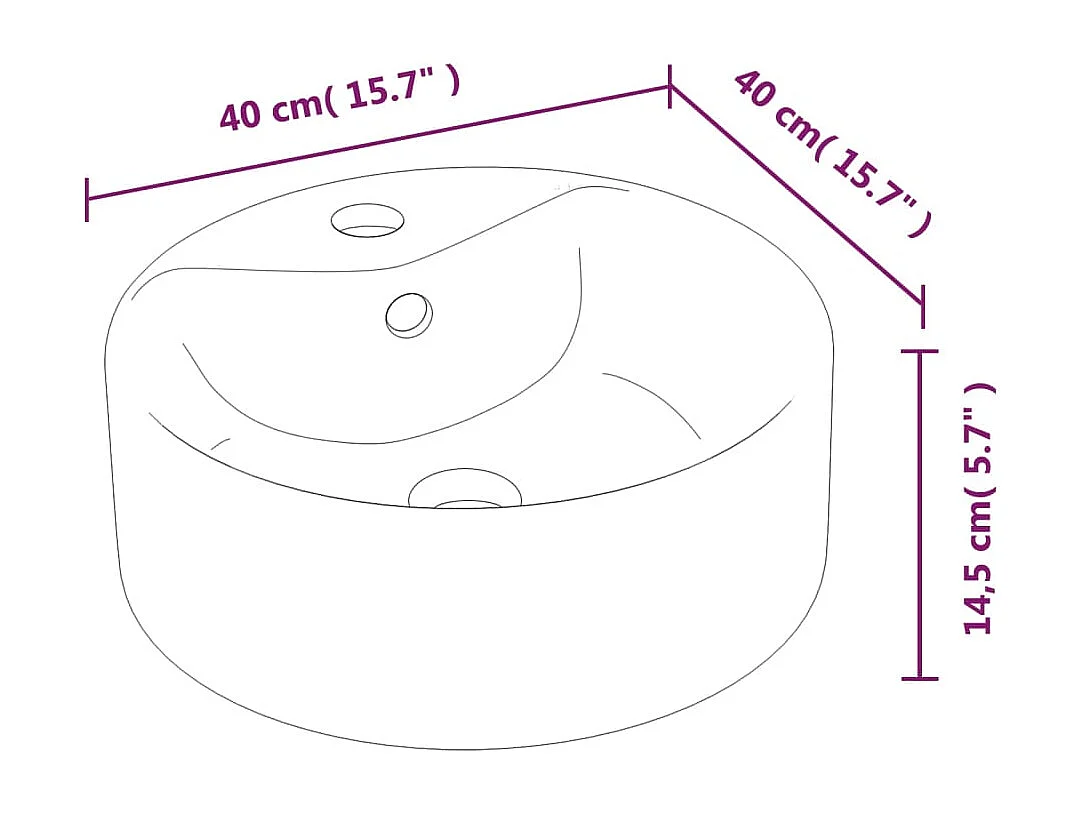 Lavabo bianco 40x14,5 cm tondo in ceramica