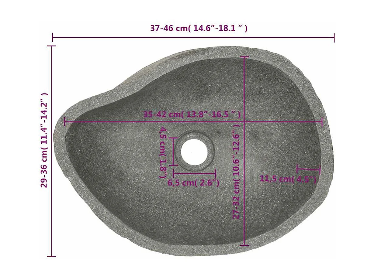 Lavabo ovalado de piedra de río (37-46) x (29-36) cm