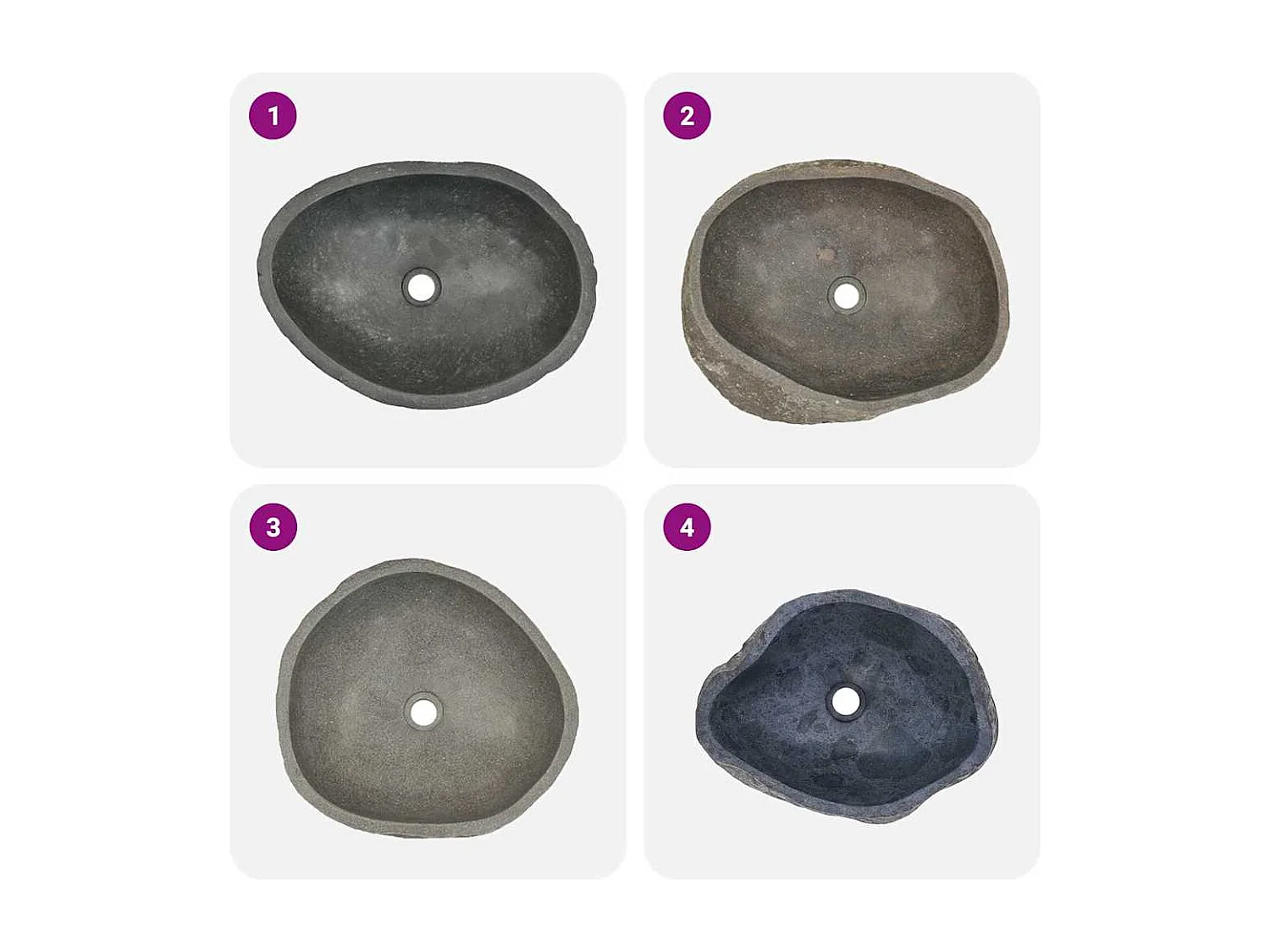 Lavello ovale in pietra di fiume (45-53) x (34-41) cm