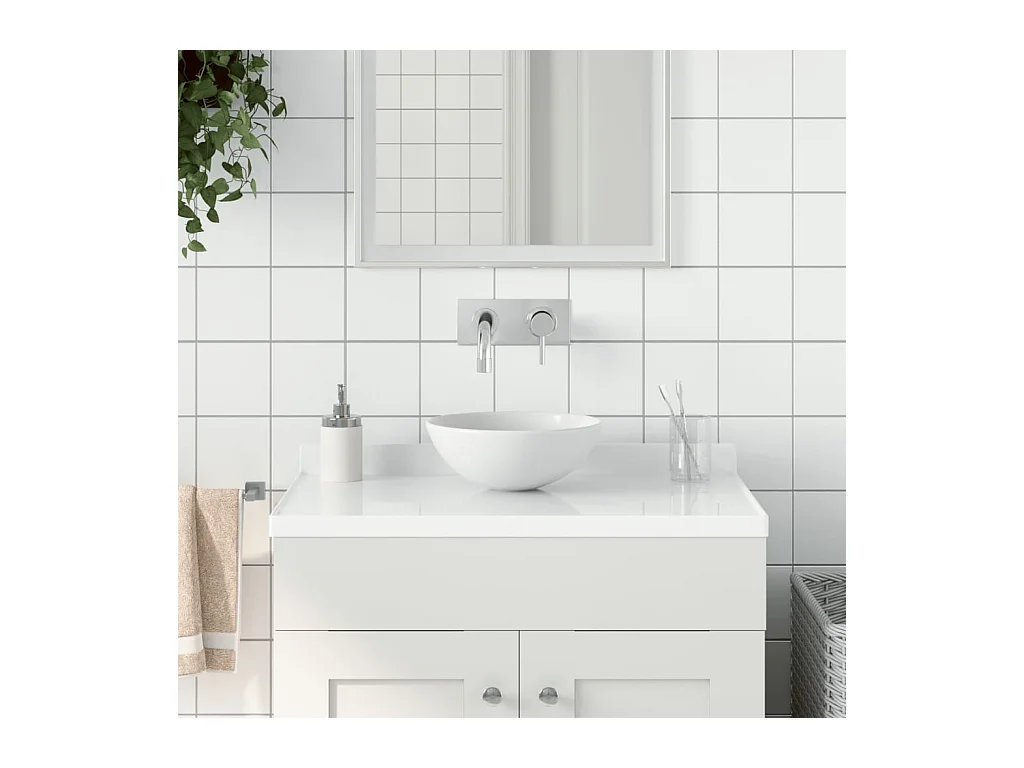 Lavabo de baño Cerámica Blanco Mate Redondo