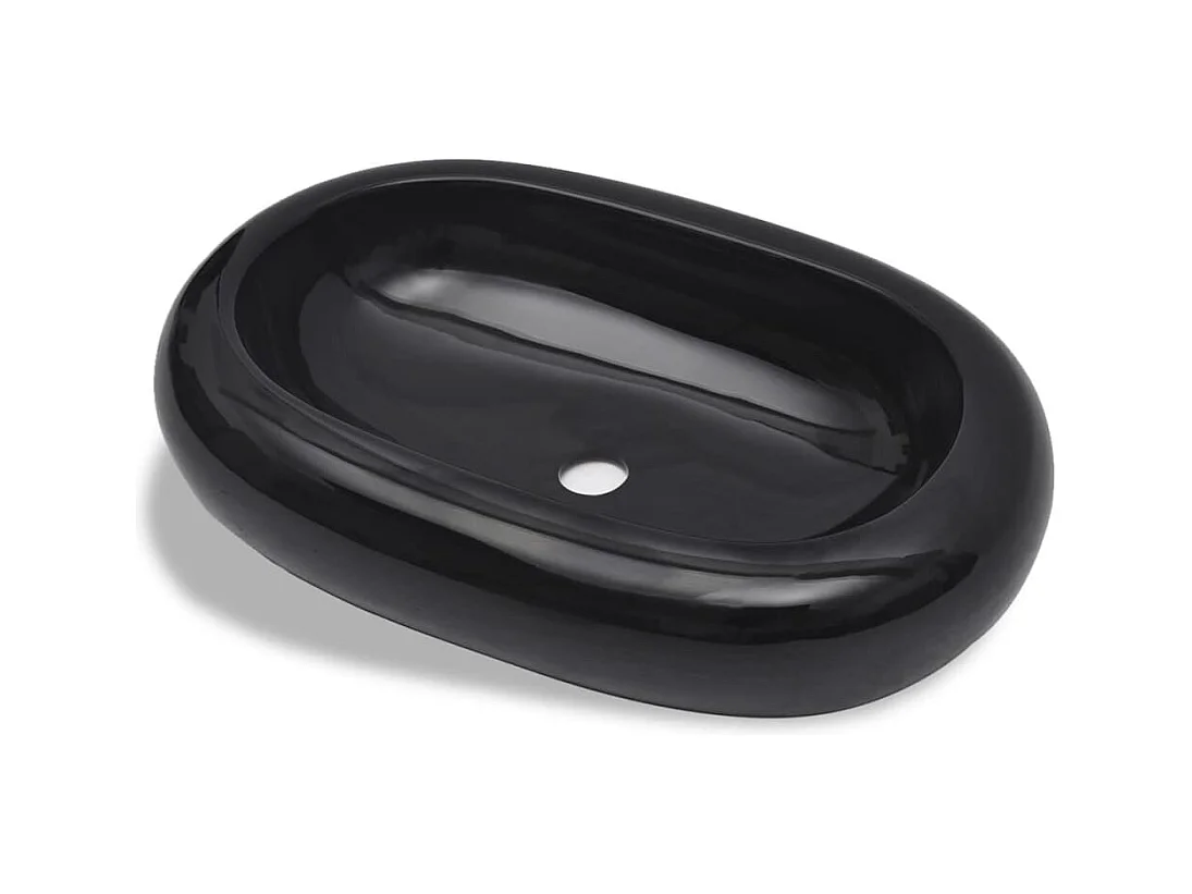 Lavabo ovalado de cerámica negra para baño.