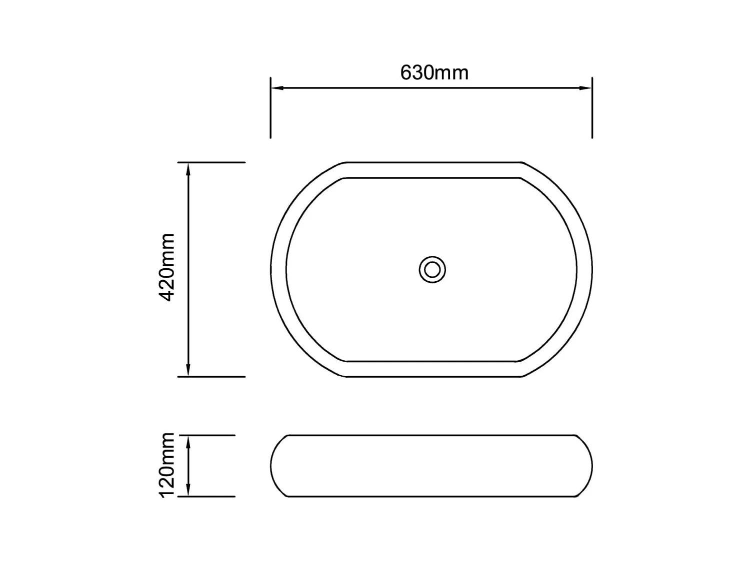 Lavabo ovalado de cerámica negra para baño.