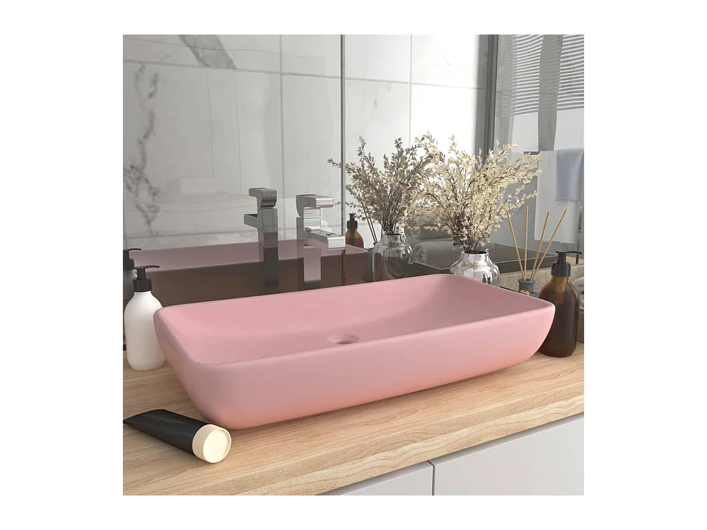 Lavabo rectangular de lujo Rosa mate 71x38 cm Cerámica