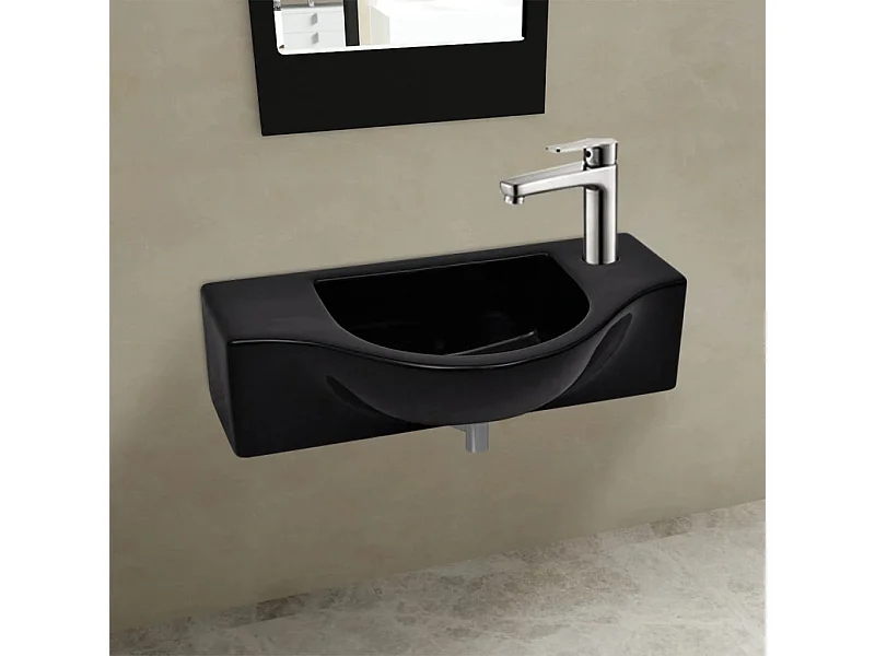 Schwarzes Keramik-Waschbecken mit Wasserhahnloch für Badezimmer