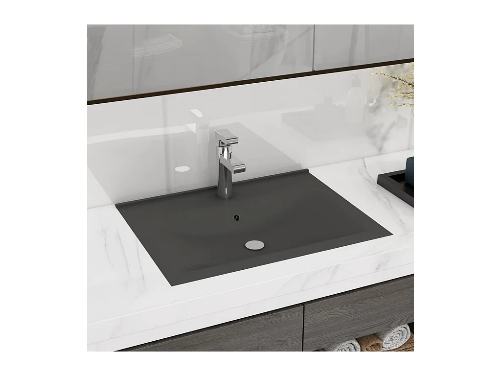 Lavabo con orificio para grifería Gris oscuro mate 60x46 cm Cerámica