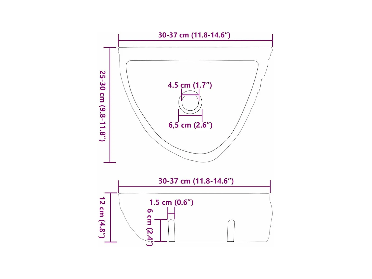 Bassin Suspendu Gris (30-37) x (25-30) x 12 cm
