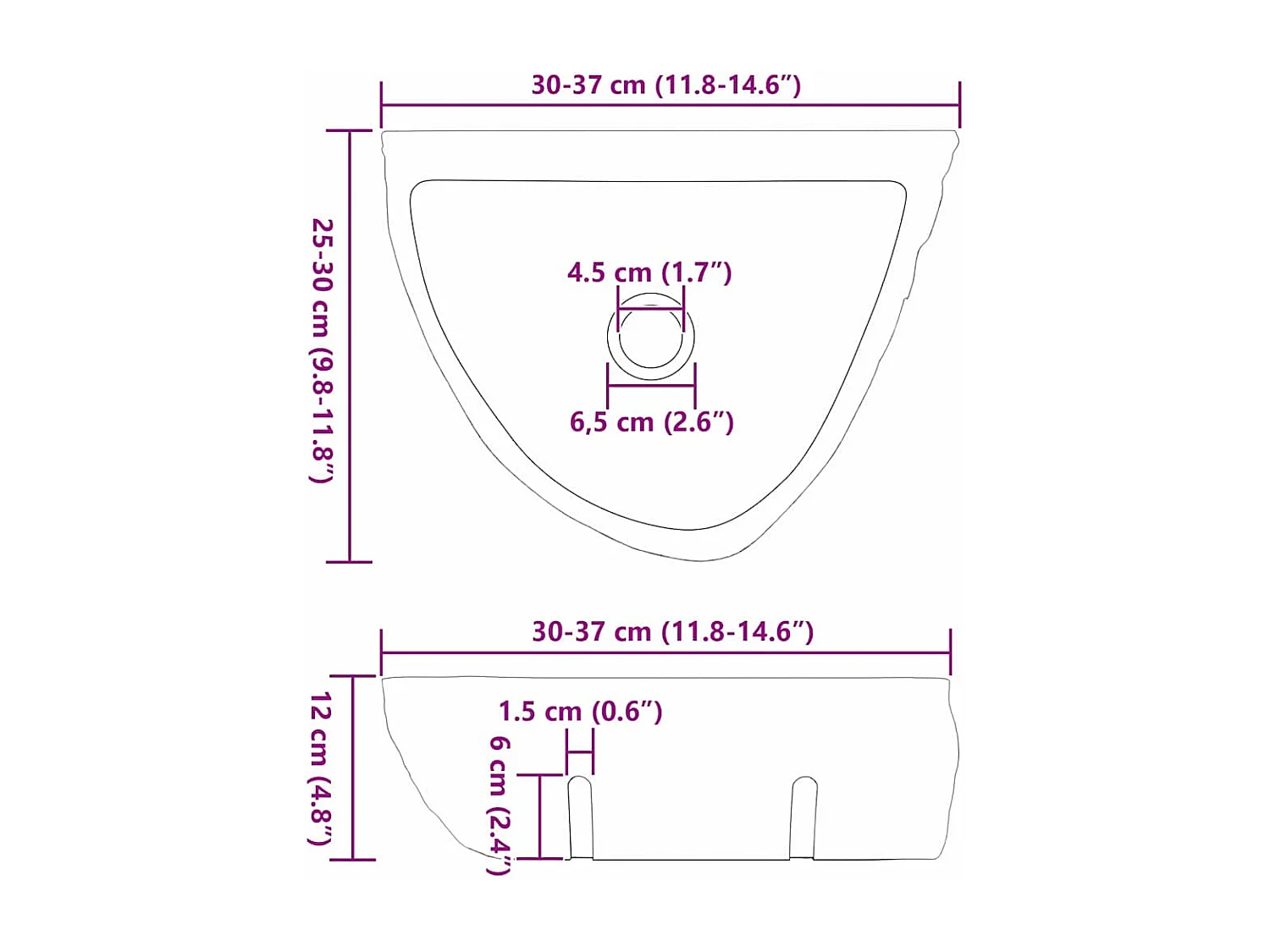 Lavabo colgante gris (30-37) x (25-30) x 12 cm