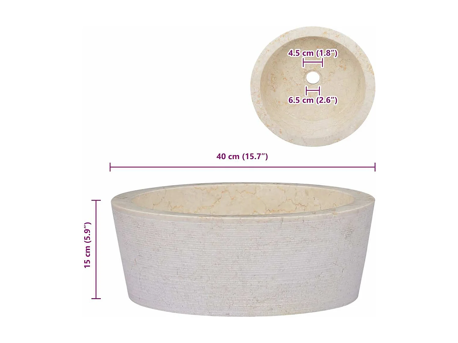 Creme Waschbecken Ø40x15 cm Marmor