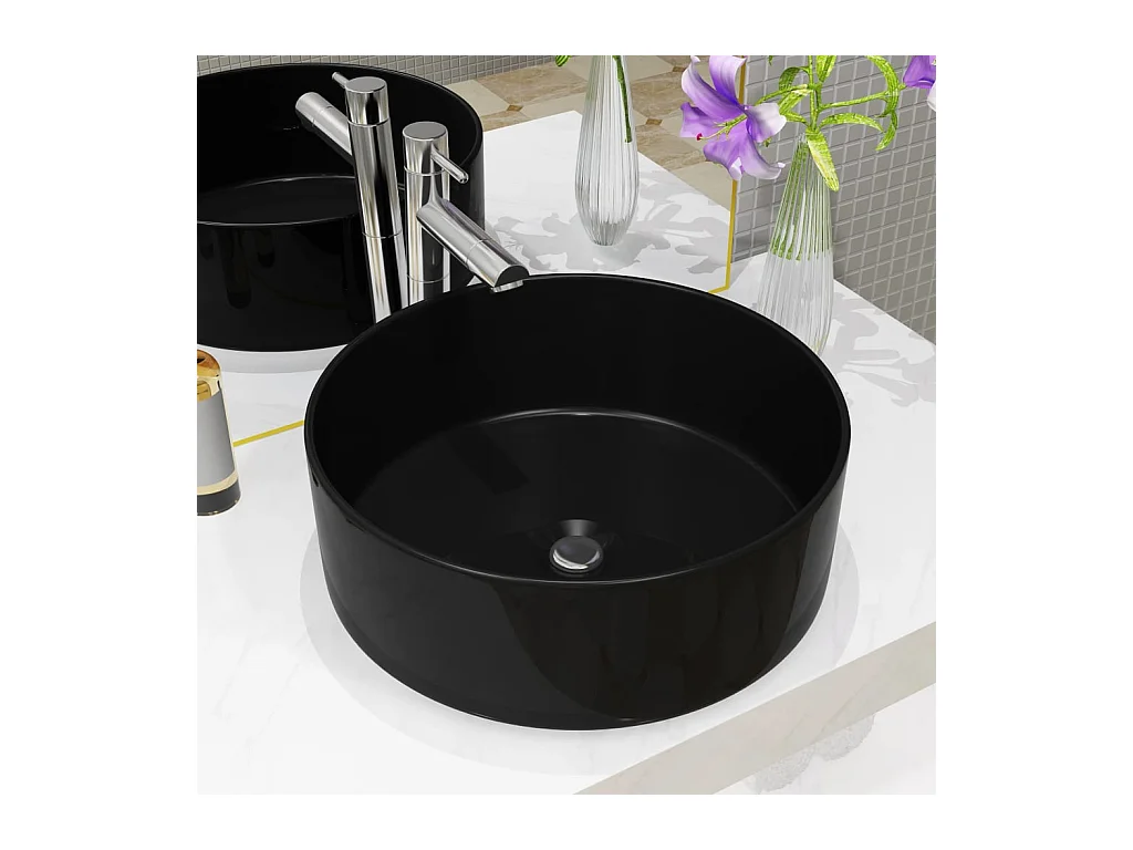 Lavabo redondo de cerámica negra 40 x 15 cm