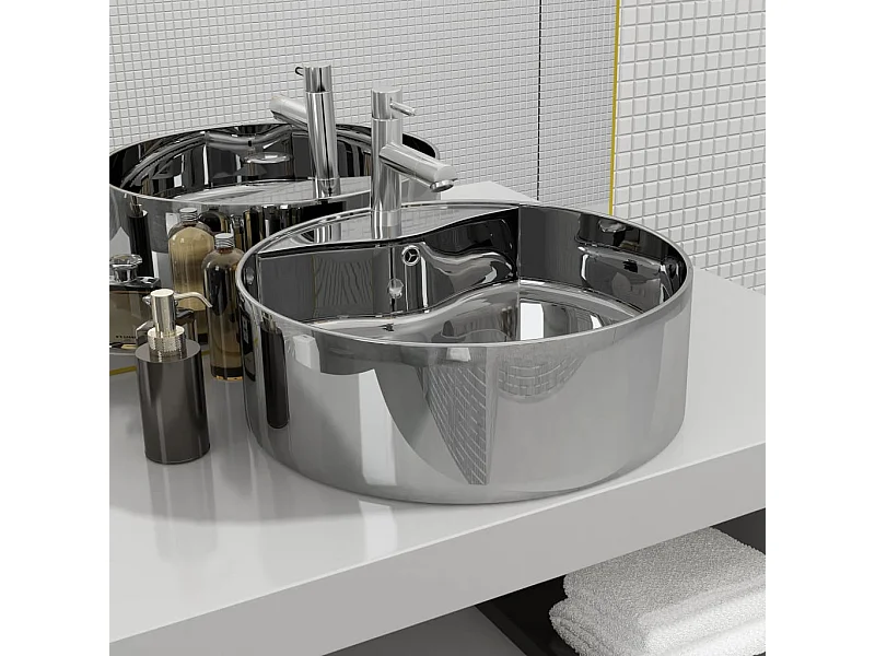 Wastafel met overloop 46,5 x 15,5 cm Keramiek Zilver