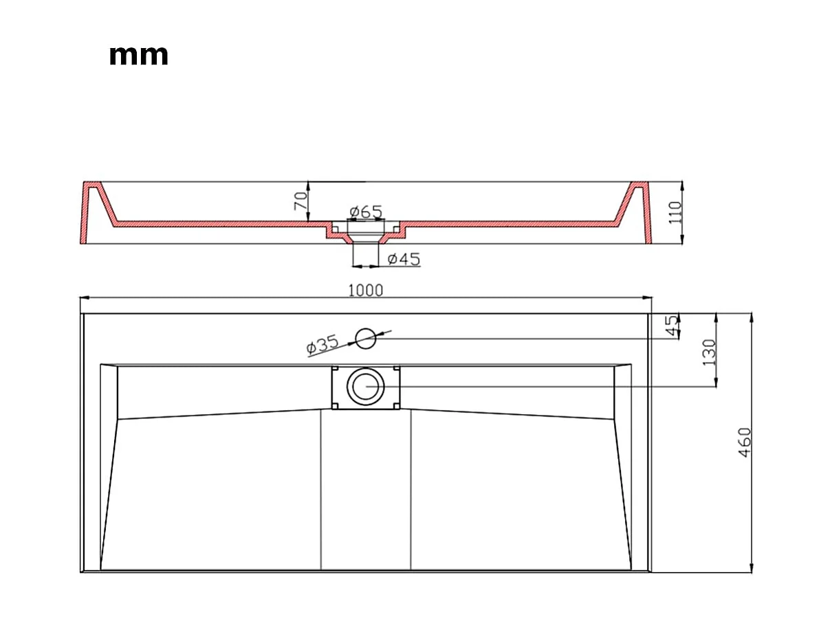 Wastafel 100x46x11 cm Mineraal gegoten/marmer Wit