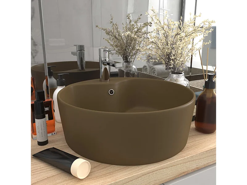 Lavabo di lusso con troppopieno Crema opaco 36x13 cm Ceramica