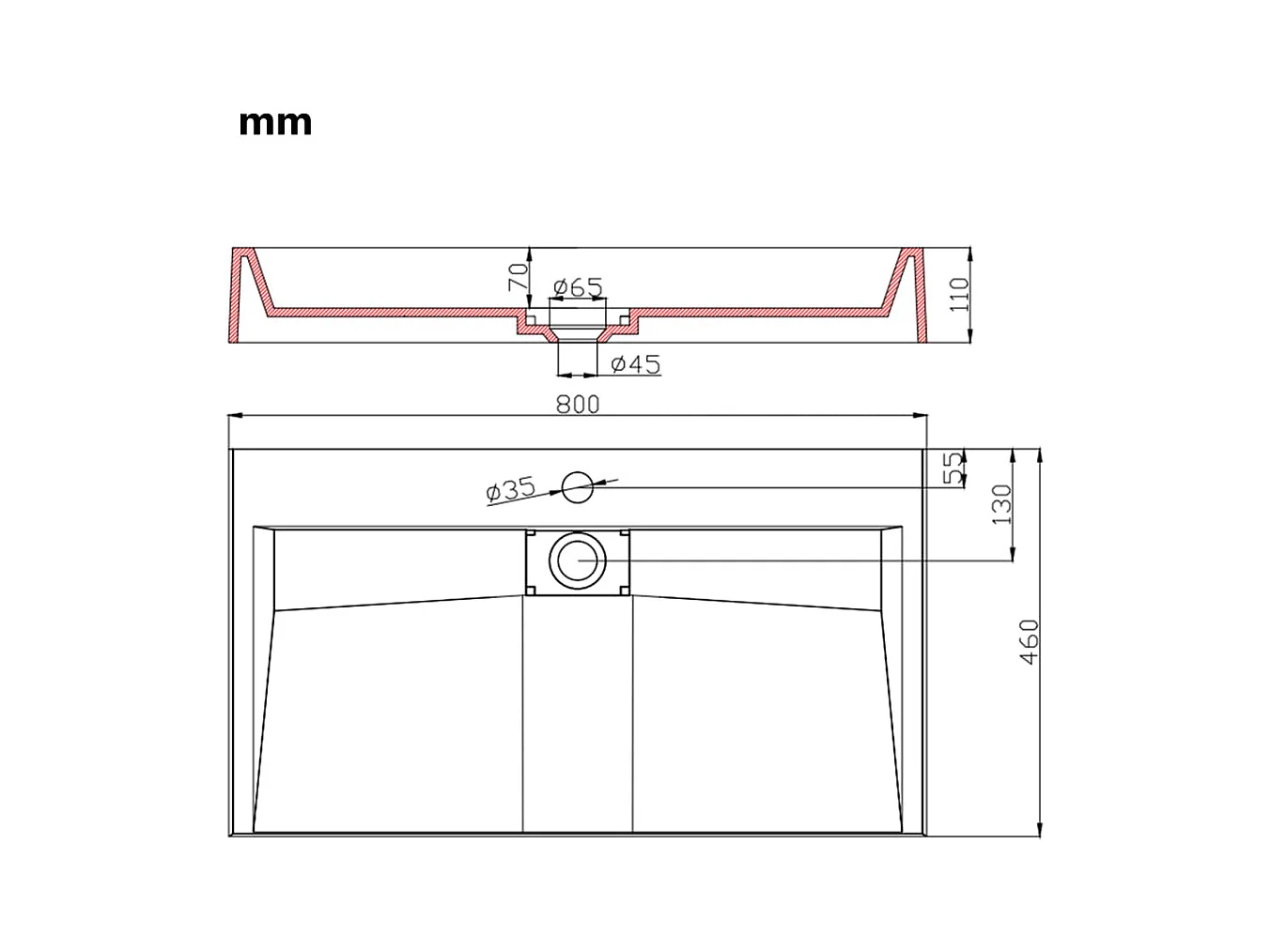 Lavabo 80x46x11 cm Mineral fundido/mármol Blanco