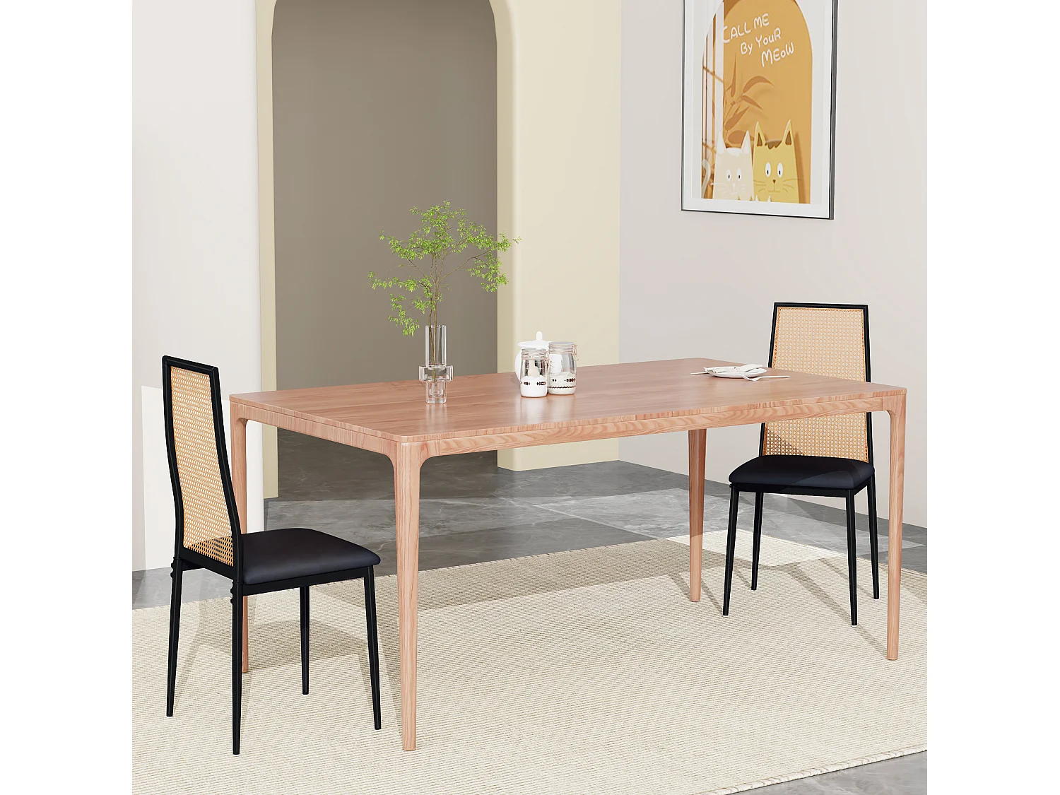 Chaise de salle à manger en rotin noir PH avec structure en bois et design naturel, idéale pour cuisine et salle à manger