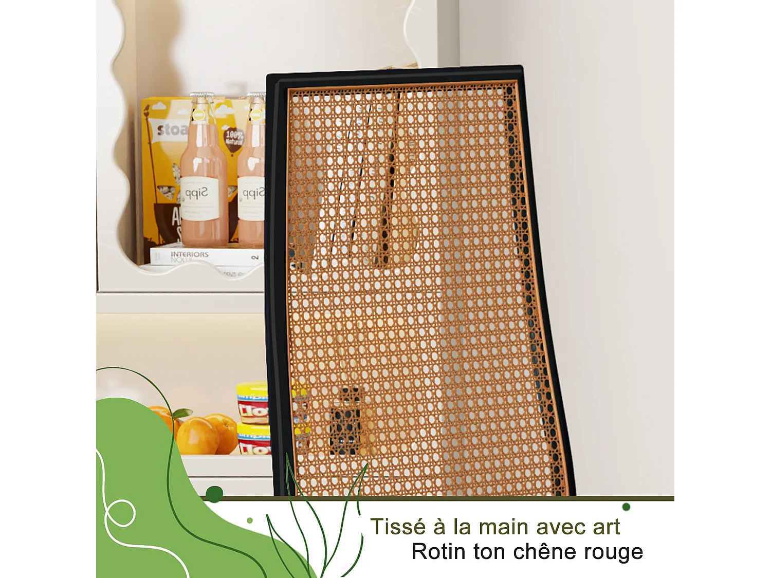 Chaise de salle à manger en rotin noir PH avec structure en bois et design naturel, idéale pour cuisine et salle à manger