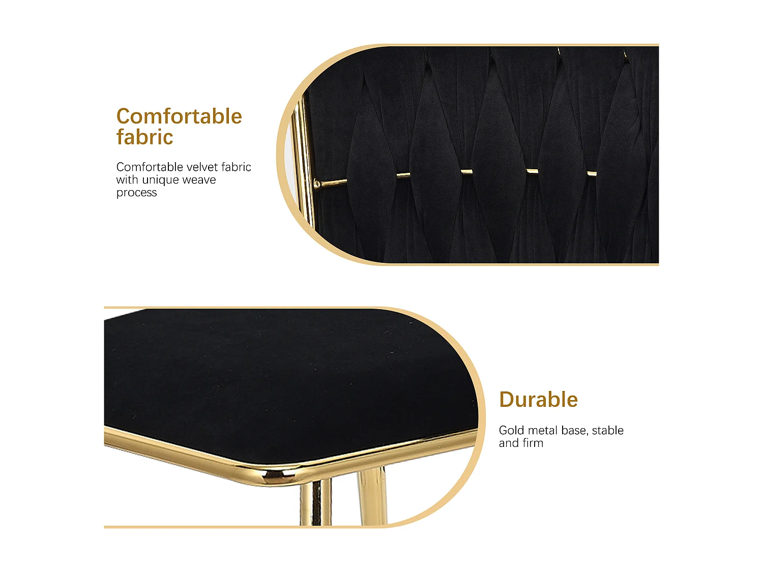 Conjunto de 2 cadeiras de jantar em veludo preto com padrão tartaruga, pernas em metal dourado, design moderno e elegante